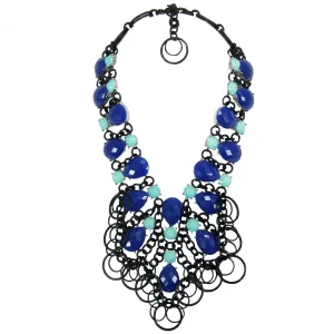 #1080n Cobalt Blue, Aqua & Black Bib Necklace