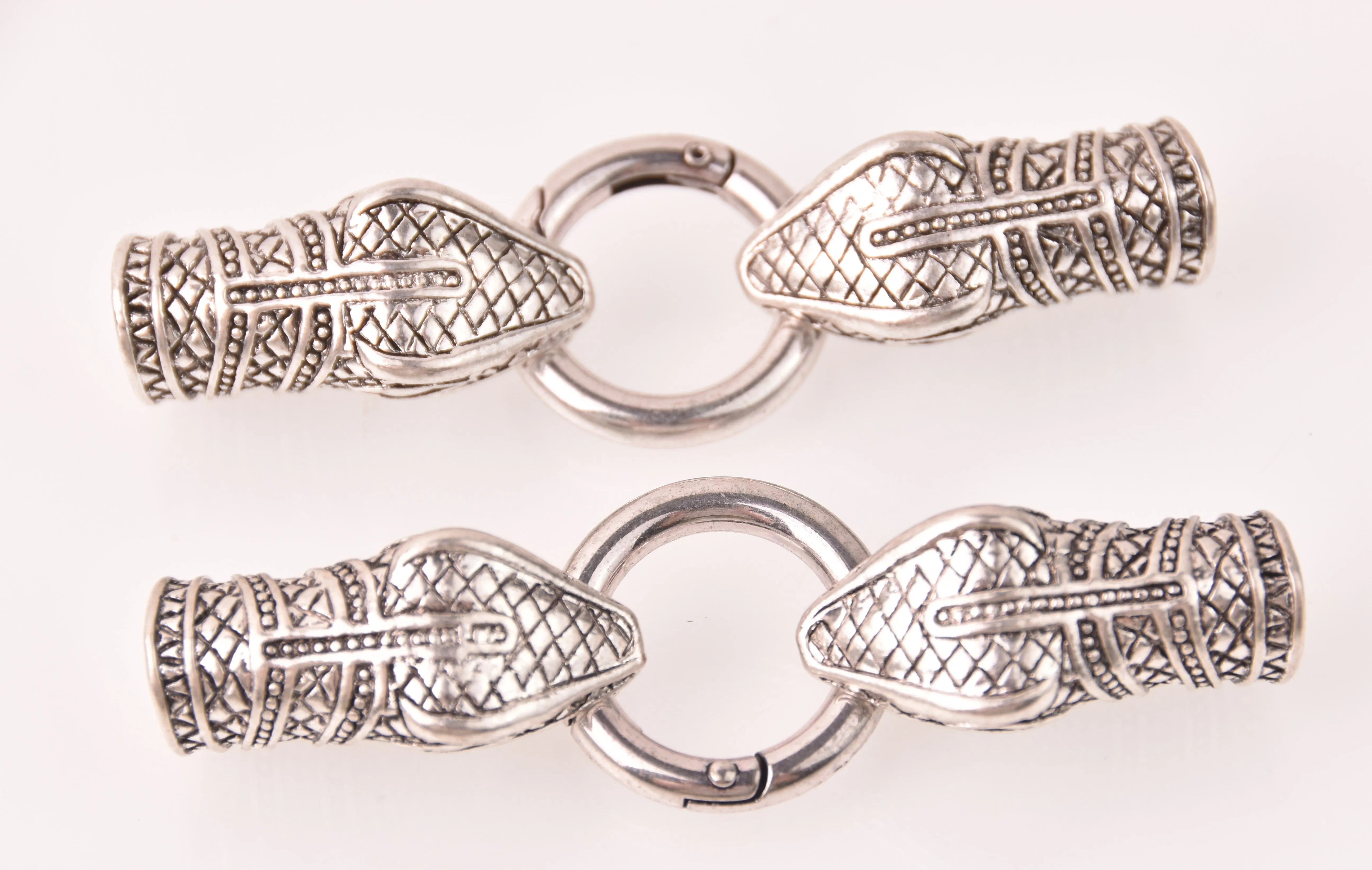 2 Sets SILVER SNAKE Clasps, Leather Clasp, End Cap for up to 10.5mm Leather Cord, Kumihimo End Connectors, fcl0512