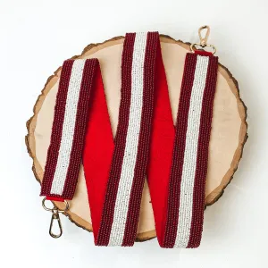 Beaded Purse Strap with White Stripe in Maroon