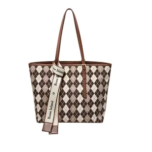 Brown Geometric Colorblock Tote Bag