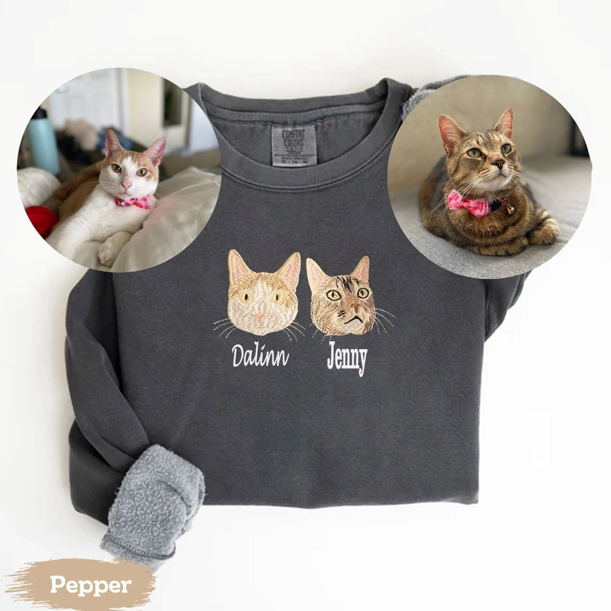 Comfort Color® Custom Embroidered Cat Sweatshirt from Photo