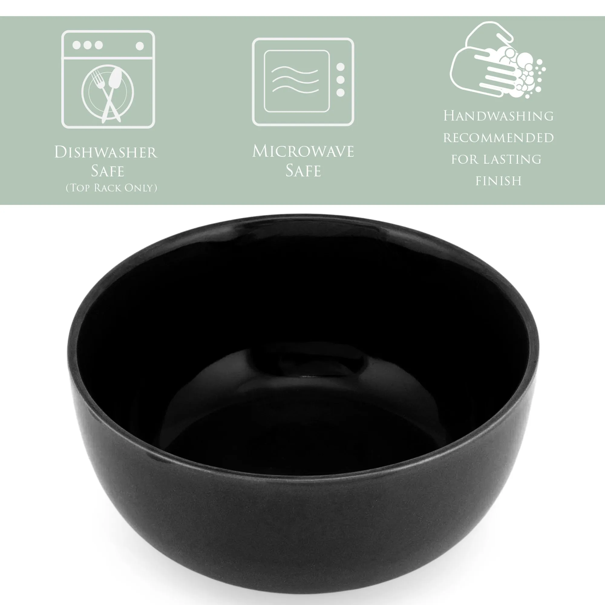 Elanze Designs Bistro Glossy Ceramic 7 inch Cereal Salad Bowls Set of 4, Black