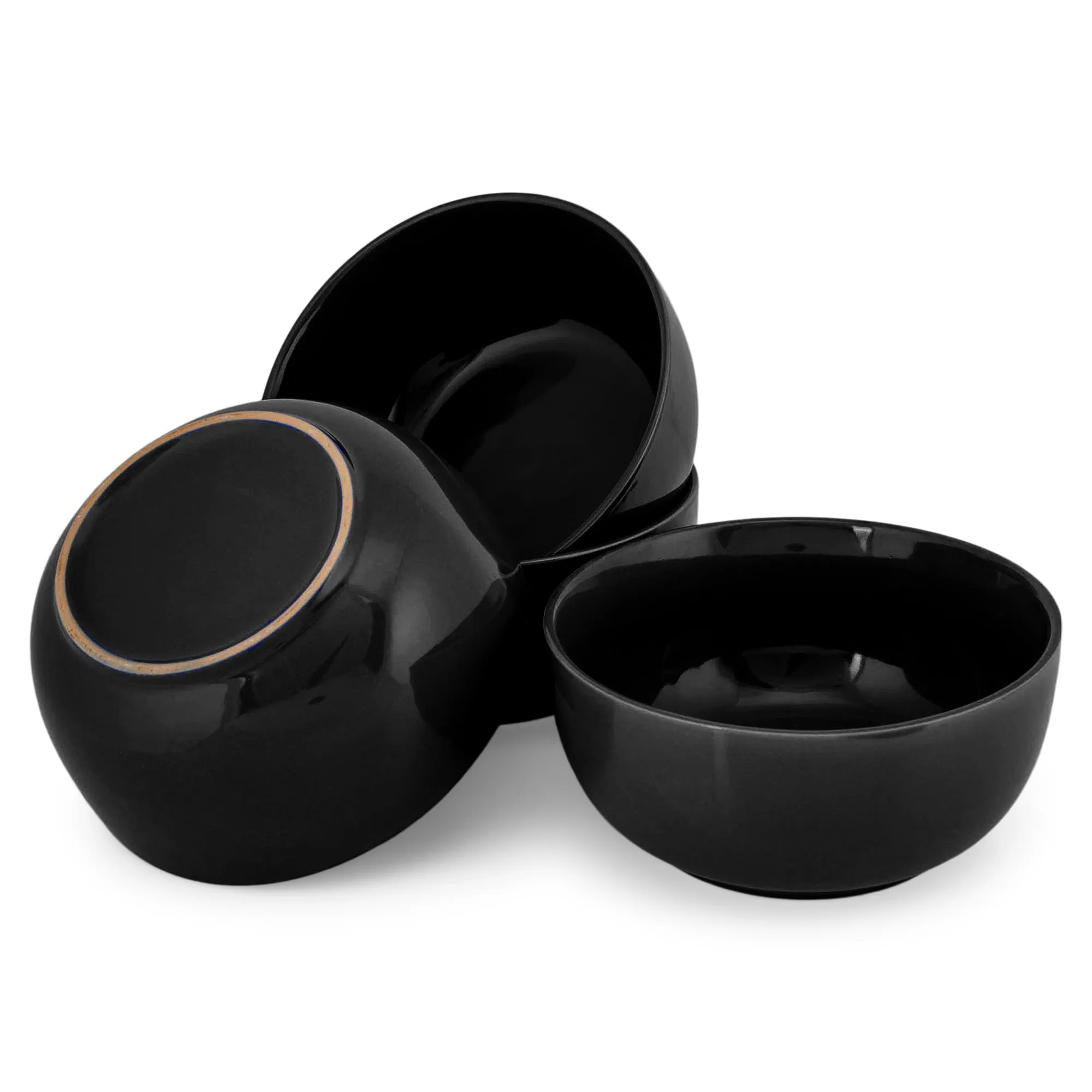 Elanze Designs Bistro Glossy Ceramic 7 inch Cereal Salad Bowls Set of 4, Black