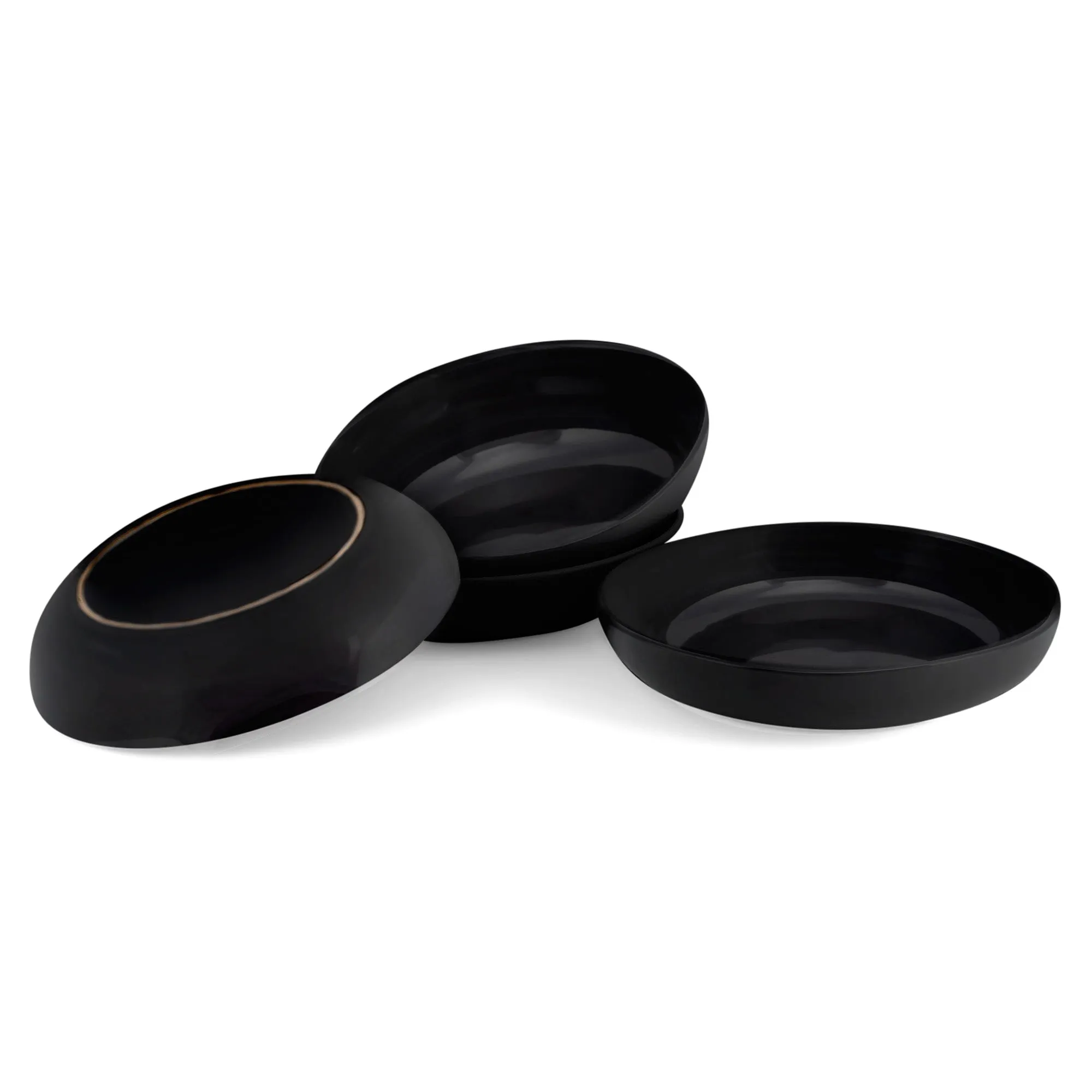 Elanze Designs Bistro Glossy Ceramic 8.5 inch Dinner Bowls Set of 4, Black