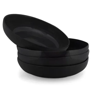 Elanze Designs Bistro Glossy Ceramic 8.5 inch Dinner Bowls Set of 4, Black