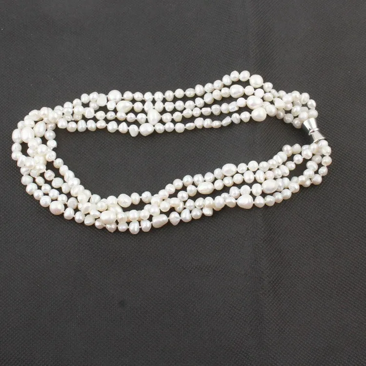 FAB Women's Chunky Multi-strand Natural Freshwater Pearl Necklace - White