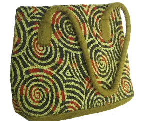 Felted Wool/Cotton Pop Art Tote Shoulder Bag - Chartreuse Swirls One-Of-A-Kind