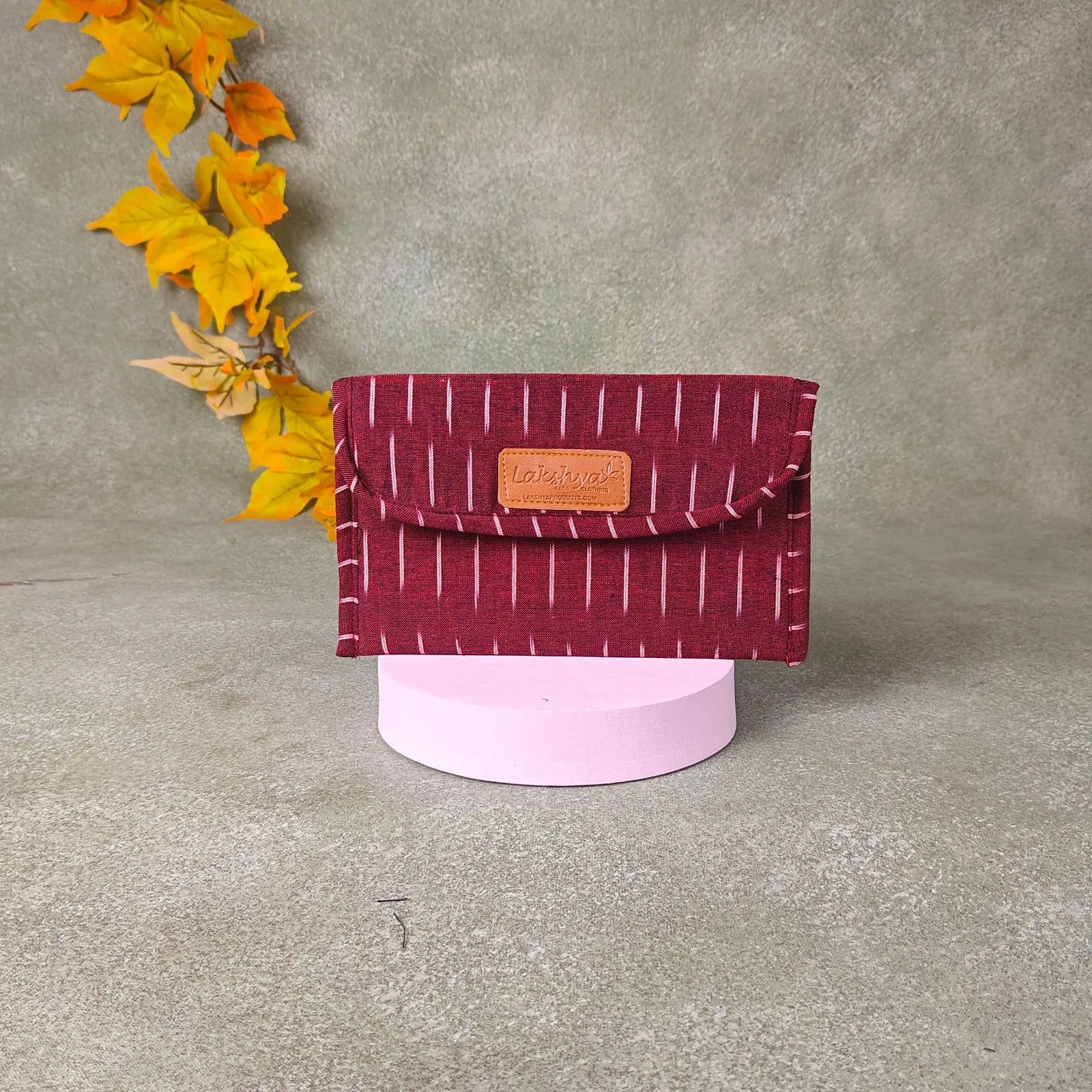 Ikat Clutch Maroon Colour with White Ditsy Prints