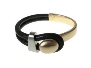 Mixed Metal Lasso Knob & Slide Cord Leather Bracelet