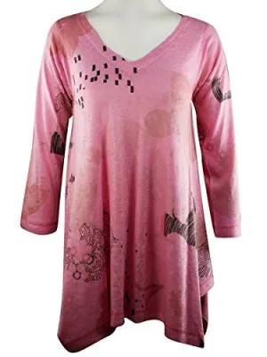 Nally & Millie Multi Print, V-Neck, Geometric Design Print Pink Tunic Top