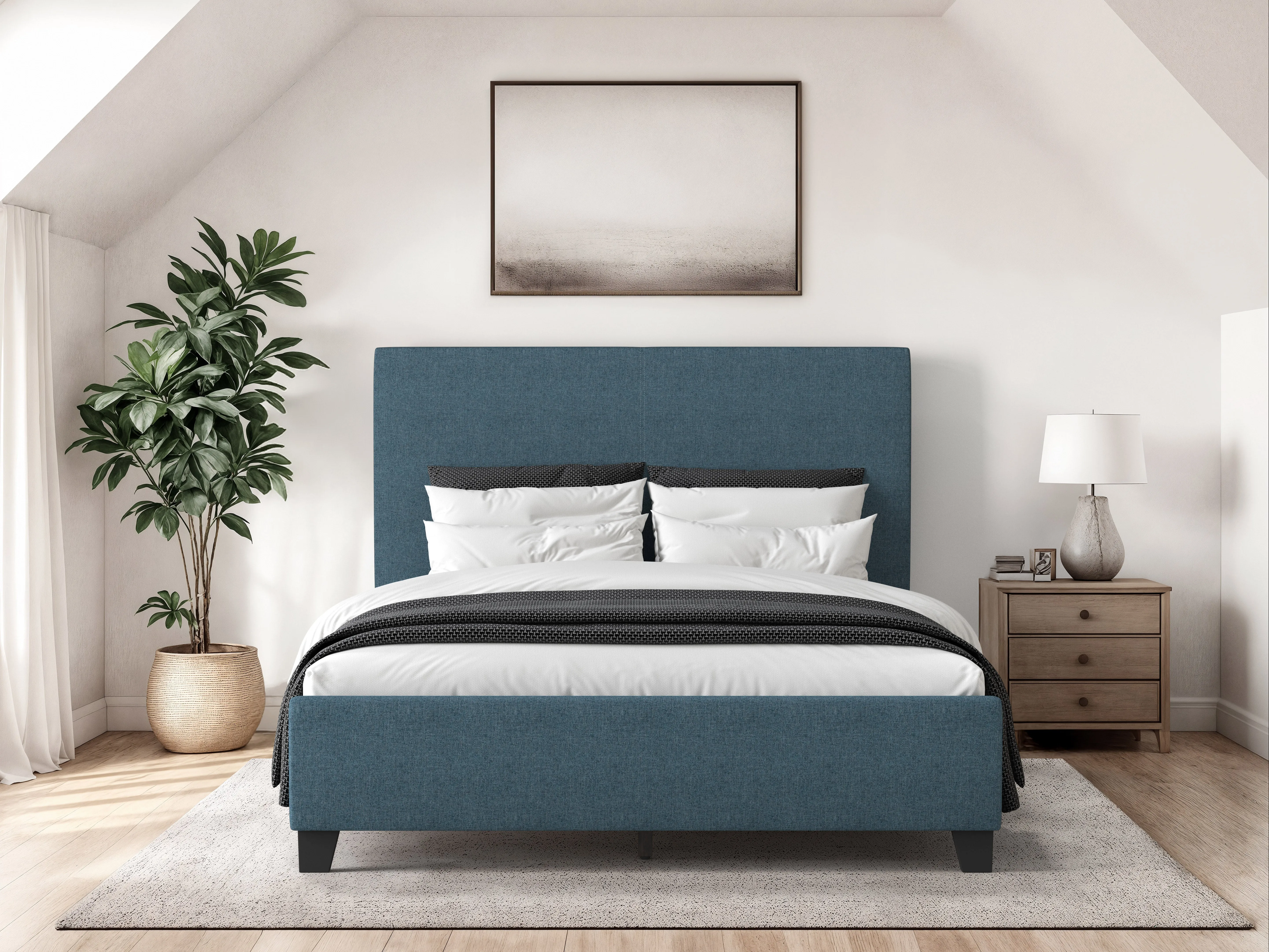 Ocean Blue Fabric Single Bed with Slats