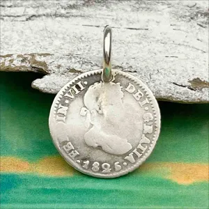 Pirate Chic Silver Half Reale Spanish Portrait Dollar Dated 1825 - the Legendary "Piece of Eight" Pendant | Artifact #8818