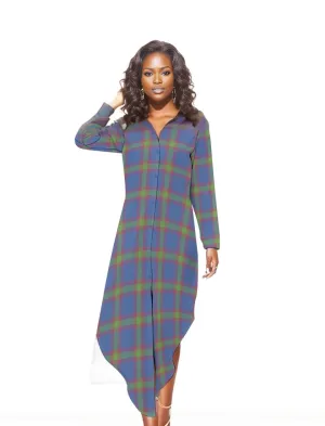 Plaid Desires Button Neck Long Sleeve Shirt Dress - 2 options