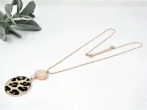 Rose Stone & Animal Print Disc Necklace**