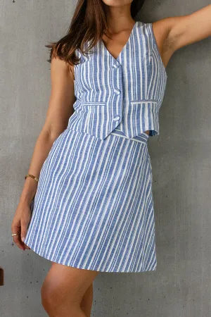 Work Elegant Striped Contrast V Neck Sleeveless Two Pieces